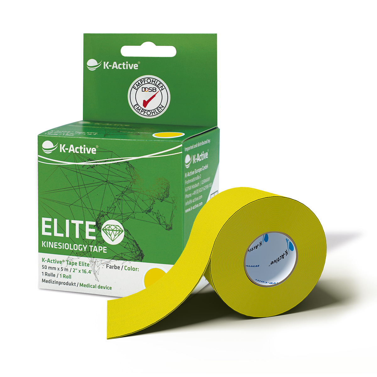 K-Active® Tape Elite, 1er-Box Kactive_Tapeverpackung_Elite_Gelb_1er_mitRolle